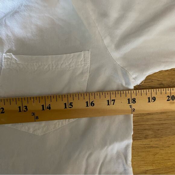 Sim & Sam Long Sleeve Blouse Size Medium Classic White Button Up Collared Rayon - Picture 9 of 10